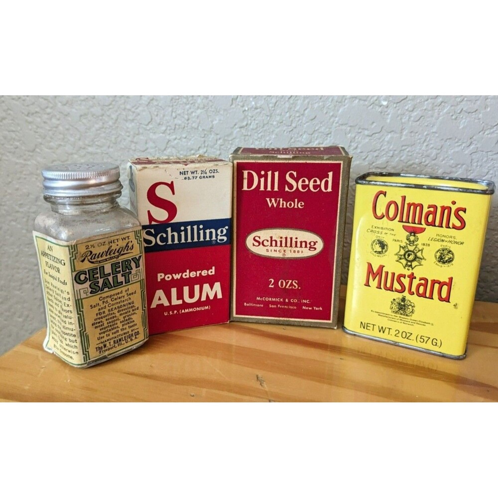 Lot of 4 Vintage Spice Containers - McCormick's, Coleman's, Rawleigh's